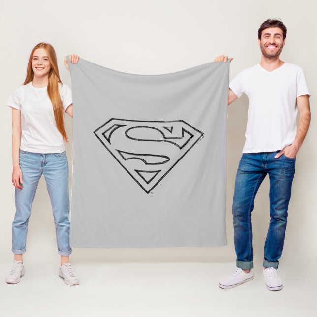 Superman S-Shield | Simple Black Outline Logo Fleece Blanket (In Situ)