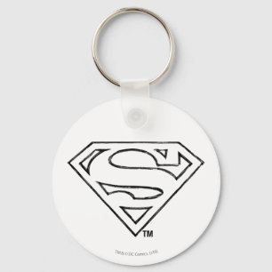 Superman S-Shield   Simple Black Outline Logo Keychain