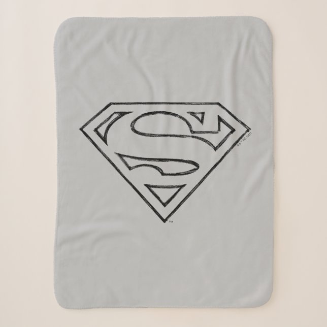 Superman S-Shield | Simple Black Outline Logo Sherpa Blanket (Front)
