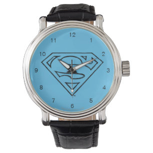 Superman S-Shield Simple Black Outline Logo Watch