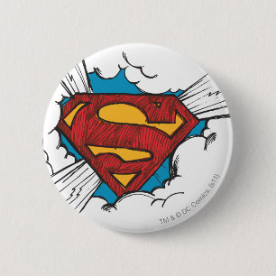 Superman S-Shield Within Clouds Logo 2 Inch Round Button