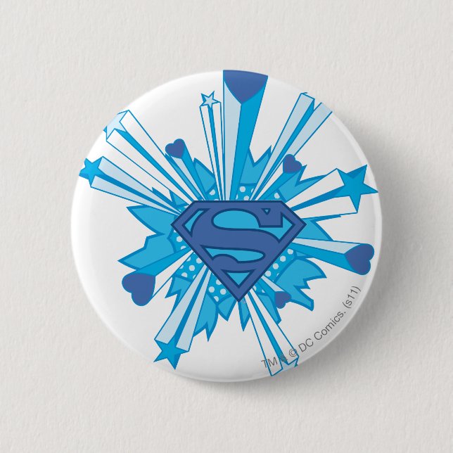 Superman Stylized | Blue Shield Hearts Logo 2 Inch Round Button (Front)