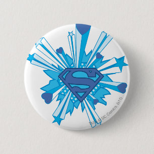 Superman Stylized   Blue Shield Hearts Logo 2 Inch Round Button