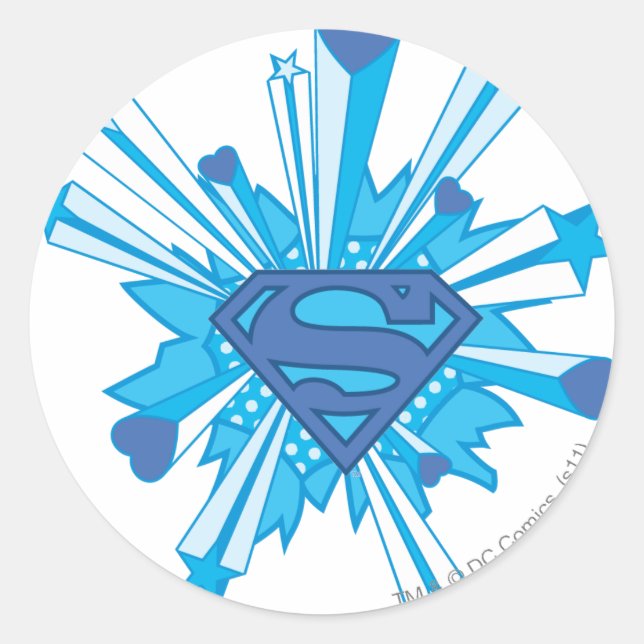 Superman Stylized | Blue Shield Hearts Logo Classic Round Sticker (Front)
