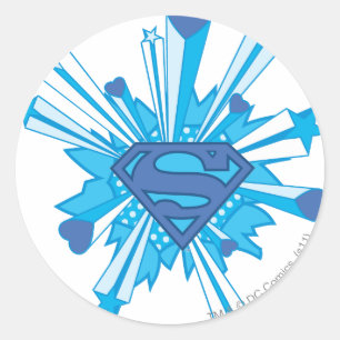 Superman Stylized   Blue Shield Hearts Logo Classic Round Sticker