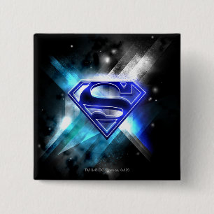 Superman Stylized   Blue White Crystal Logo 2 Inch Square Button
