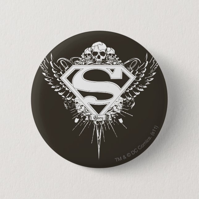 Superman Stylized | Dark Brown Background Logo 2 Inch Round Button (Front)