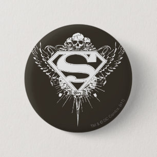Superman Stylized   Dark Brown Background Logo 2 Inch Round Button