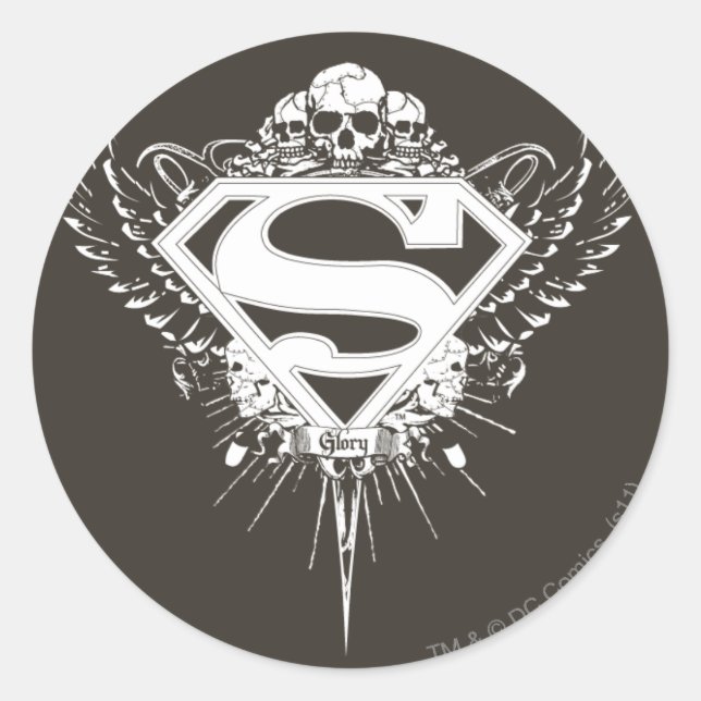 Superman Stylized | Dark Brown Background Logo Classic Round Sticker (Front)