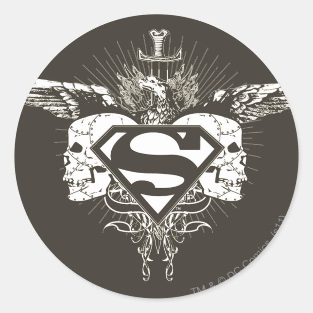 Superman Stylized | Dark Skulls Logo Classic Round Sticker (Front)