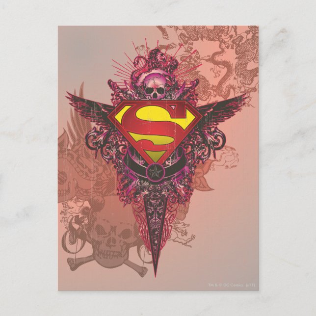 Superman Stylized | Grunge Design Logo Postcard (Front)