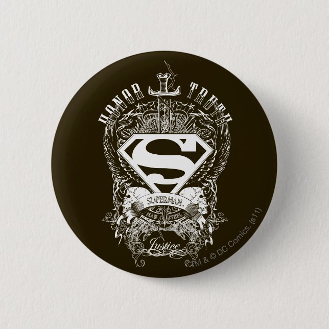 Superman Stylized | Honour, Truth and Justice Logo 2 Inch Round Button (Front)