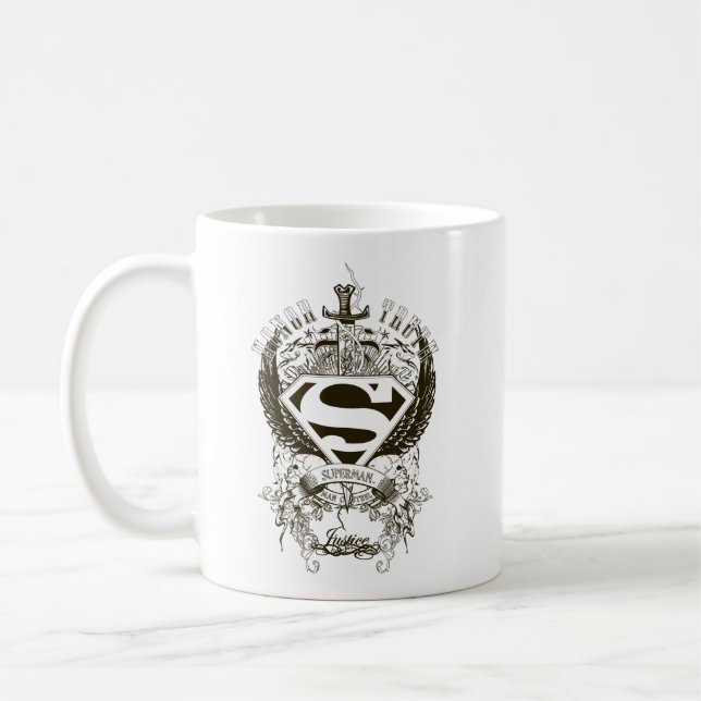 Superman Stylized | Honour, Truth and Justice Logo Coffee Mug (Left)