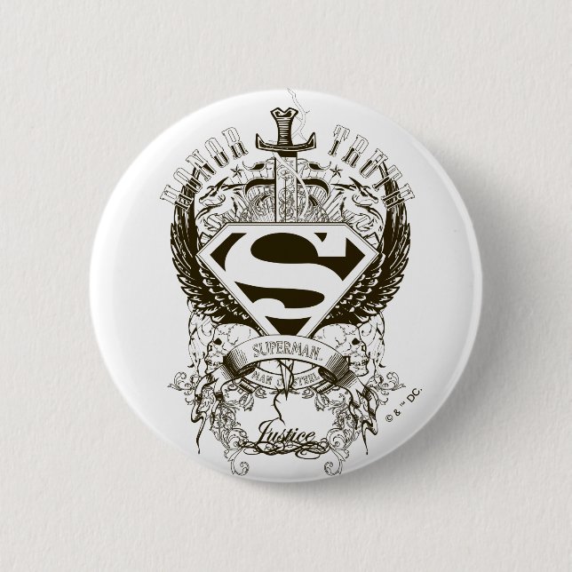 Superman Stylized | Honour, Truth on White Logo 2 Inch Round Button (Front)