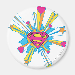 Superman Stylized   Pink with Hearts Logo Magnet