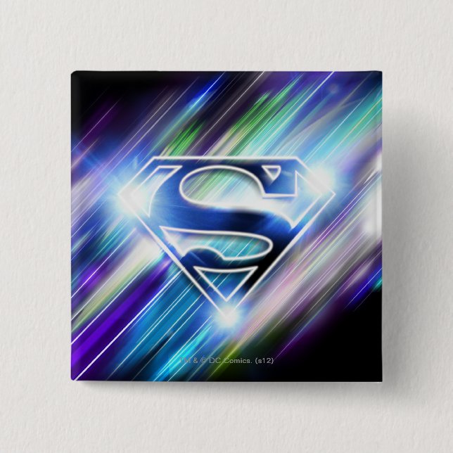 Superman Stylized | Shiny Blue Burst Logo 2 Inch Square Button (Front)