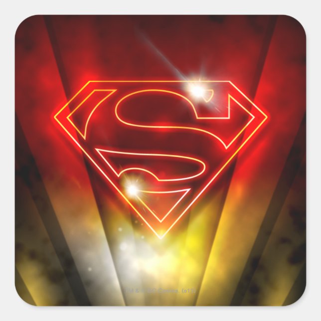 Superman Stylized | Shiny Red Outline Logo Square Sticker (Front)
