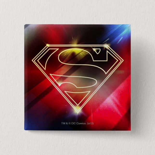 Superman Stylized | Shiny Yellow Outline Logo 2 Inch Square Button (Front)