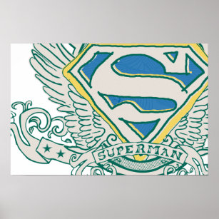 Superman Stylized   Sketched Crest Logo Poster