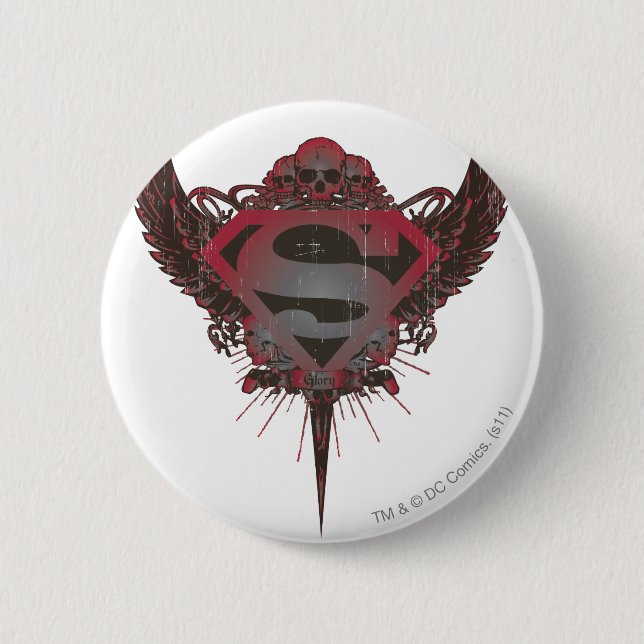 Superman Stylized | Skull and Wings Logo 2 Inch Round Button (Front)