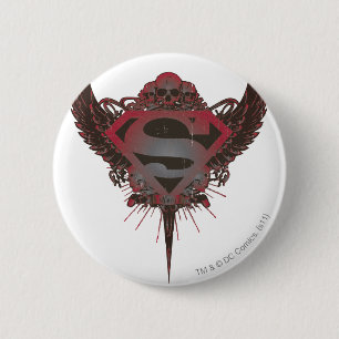 Superman Stylized Skull and Wings Logo 2 Inch Round Button