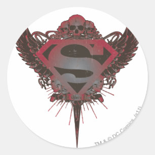 Superman Stylized   Skull and Wings Logo Classic Round Sticker