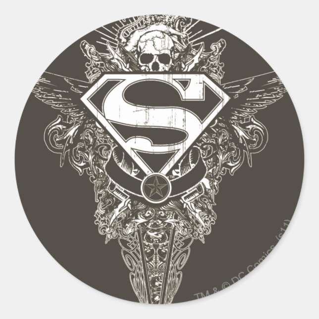 Superman Stylized | Star and Skull Logo Classic Round Sticker (Front)