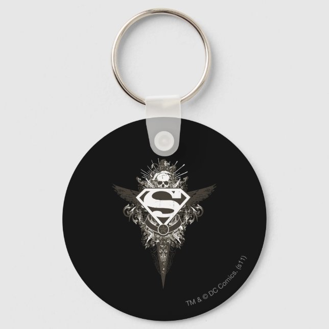 Superman Stylized | Star and Skull White Logo Keychain (Front)