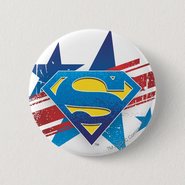 Superman Stylized | Stars and Stripes Logo 2 Inch Round Button (Front)