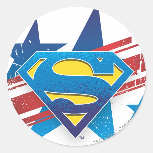 Superman Stylized | Stars and Stripes Logo Classic Round Sticker (Front)