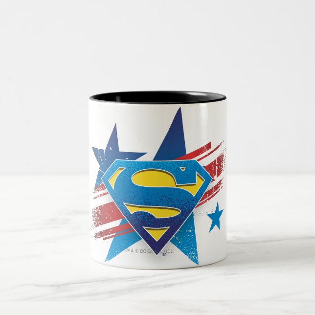 Superman Stylized | Stars and Stripes Logo Two-Tone Coffee Mug (Center)