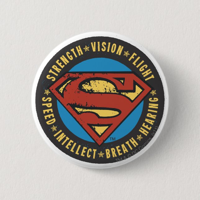 Superman Stylized | Strength Vision Flight Logo 2 Inch Round Button (Front)