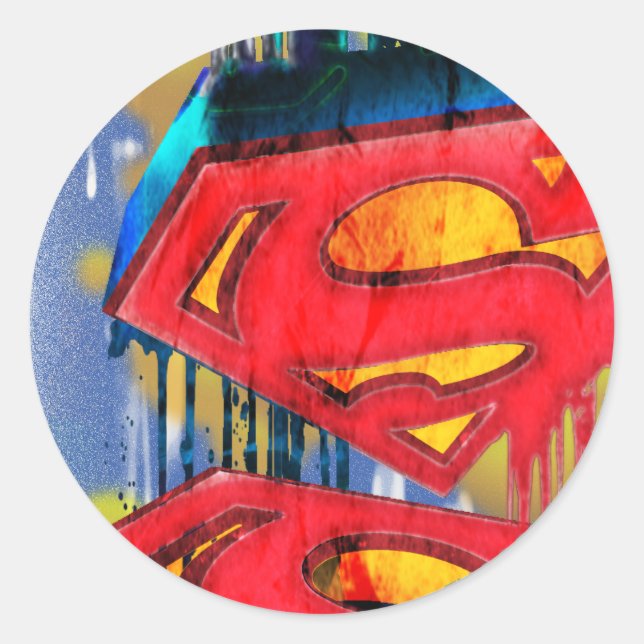 Superman Stylized | Urban Spraypaint Logo Classic Round Sticker (Front)