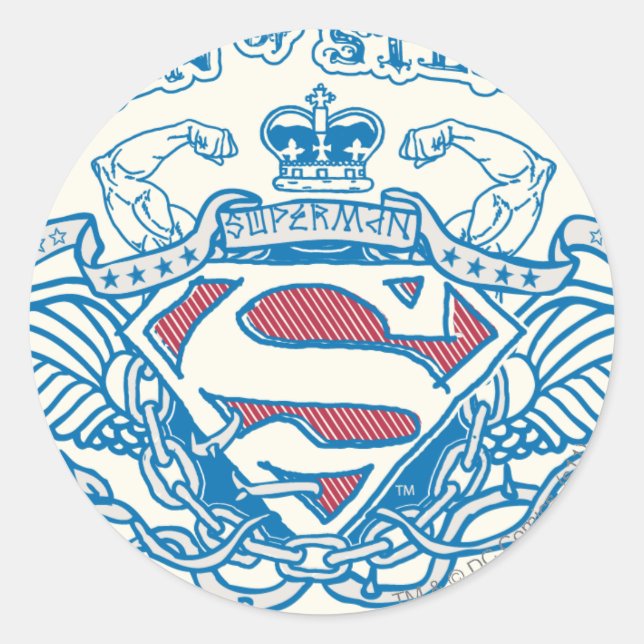 Superman Stylized | Wings and Arms Logo Classic Round Sticker (Front)