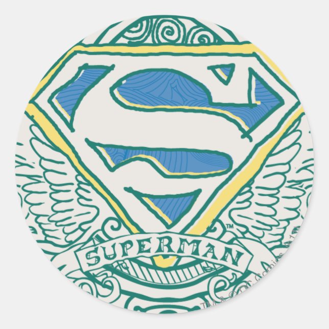 Superman Stylized | Wings and Name Logo Classic Round Sticker (Front)
