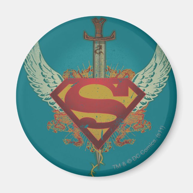Superman Stylized | Wings Teal Background Logo Magnet (Front)
