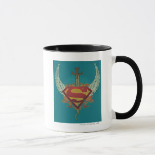 Superman Stylized   Wings Teal Background Logo Mug