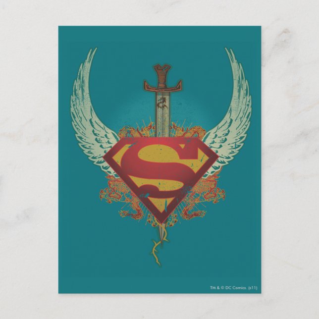 Superman Stylized | Wings Teal Background Logo Postcard (Front)