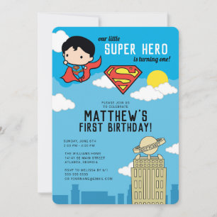 Superman Super Hero First Birthday Invitation