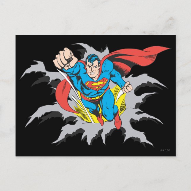 Superman Tears Thru Postcard (Front)