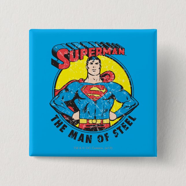 Superman The Man of Steel 2 Inch Square Button (Front)