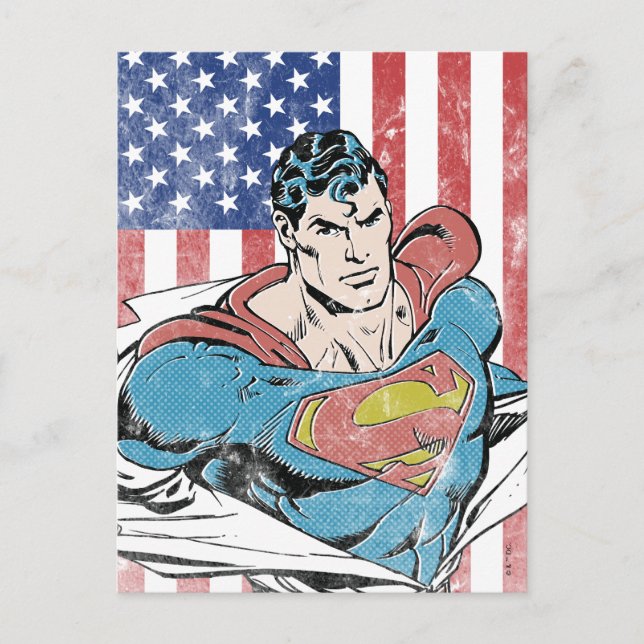 Superman & US Flag Postcard (Front)