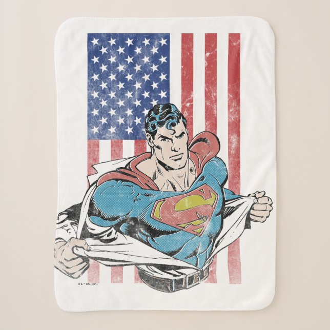 Superman & US Flag Sherpa Blanket (Front)