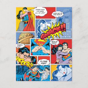Superman Valentine's Day   Comic Book Collage Holiday Postcard