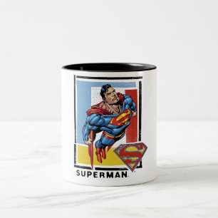 Superman with colourful background Two-Tone coffee mug