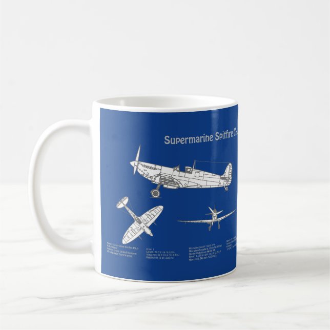 Supermarine Spitfire - Airplane Blueprint ABD Coffee Mug (Left)