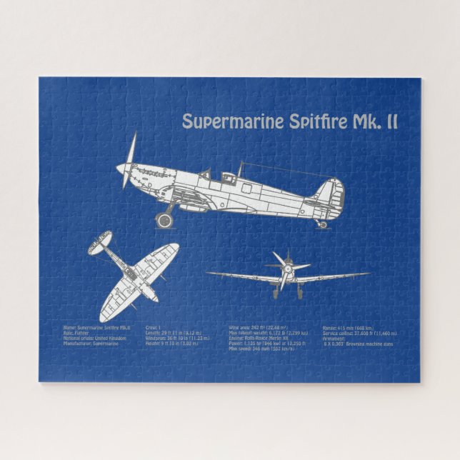 Supermarine Spitfire - Airplane Blueprint ABD Jigsaw Puzzle (Horizontal)