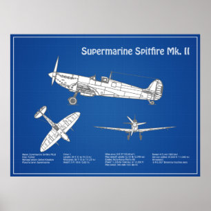 Supermarine Spitfire - Airplane Blueprint ABD Poster