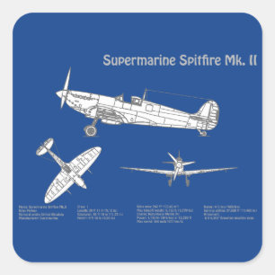 Supermarine Spitfire - Airplane Blueprint ABD Square Sticker