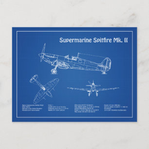 Supermarine Spitfire - Airplane Blueprint AD Postcard